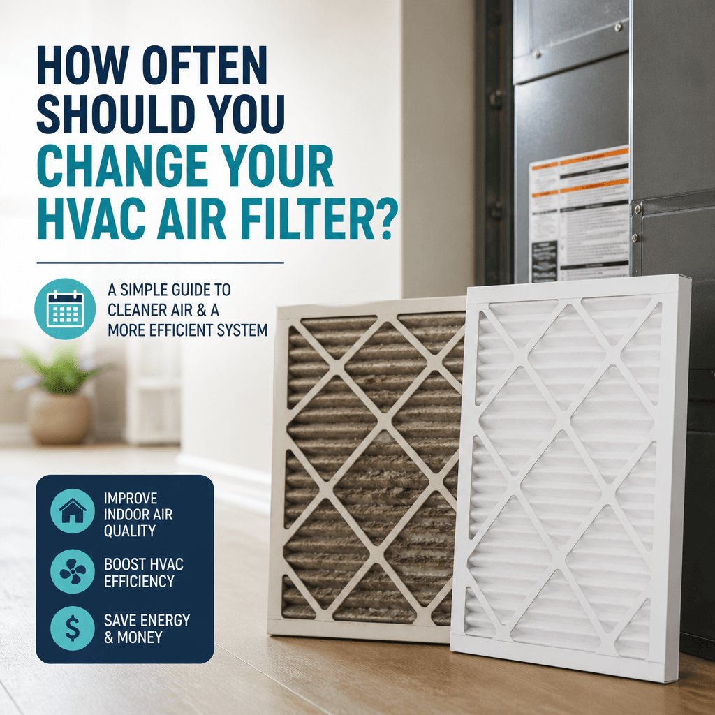 HVAC technician replacing an air filter in a home HVAC system to improve indoor air quality and efficiency
